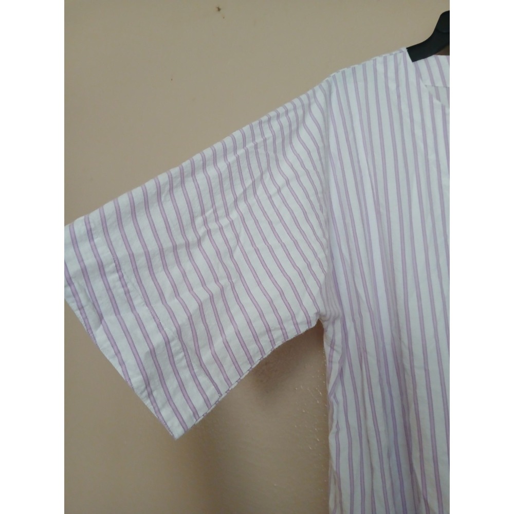 Petite Plume Nightgown Large French Ticking Cotton Sleep Caftan Pockets - Picture 4 of 14